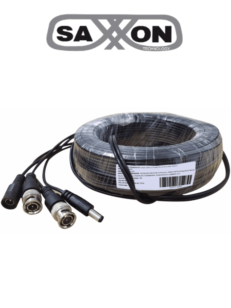 SAXXON WB0120C - Cable de 20 Metros Armado para Video y Energia/ Para Camaras Hasta 8 Megapixeles/ con Conectores BNC y de Energía/ Uso Interior/ Cable de Video 100% Cobre/ 7.3W/ Soporta: AHD/CVI/TVI/CVBS/