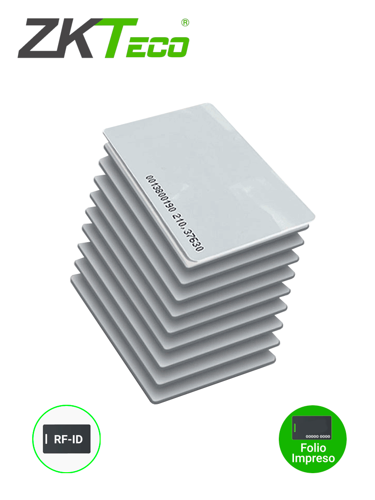 ZKTECO IDCARDN - Paquete de 10 tarjetas  ID 125 Khz / 0.88 mm De grosor / Folio impreso / Modelo A16060006