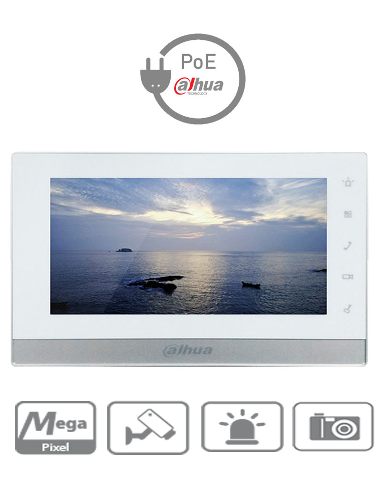 DAHUA VTH1550CH - Monitor de videoportero IP touch de 7 pulgadas / SD 16GB / Llamadas en grupo /  PoE Con switch DAHUA / 8 Camaras IP / Hasta 20 frentes de calle