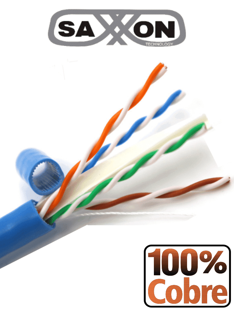 SAXXON OUTPCAT6AAZO - Bobina de Cable UTP Cat6A 100% Cobre/ 305 Metros/ Uso Interior/ Color Azul/ Categoría 6A/ 4 Pares/ Soporta Estandares: YD / T1019-2001, ISO / IEC 11801, ANSI / TIA / EIA-568/ Ideal para Cableado de Redes/