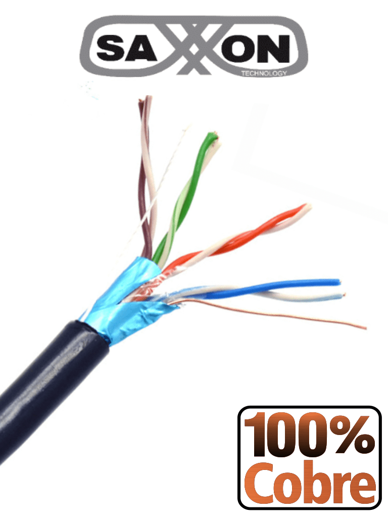 SAXXON OFTPCAT5ECOPE305N - Bobina de Cable FTP Cat5e 100% Cobre/ 305 Metros/ Blindado/ Color Negro/ Uso Exterior/ Ideal para Cableado de Redes de Datos y Video/ Cert ISO9001/ UL / RoSH/
