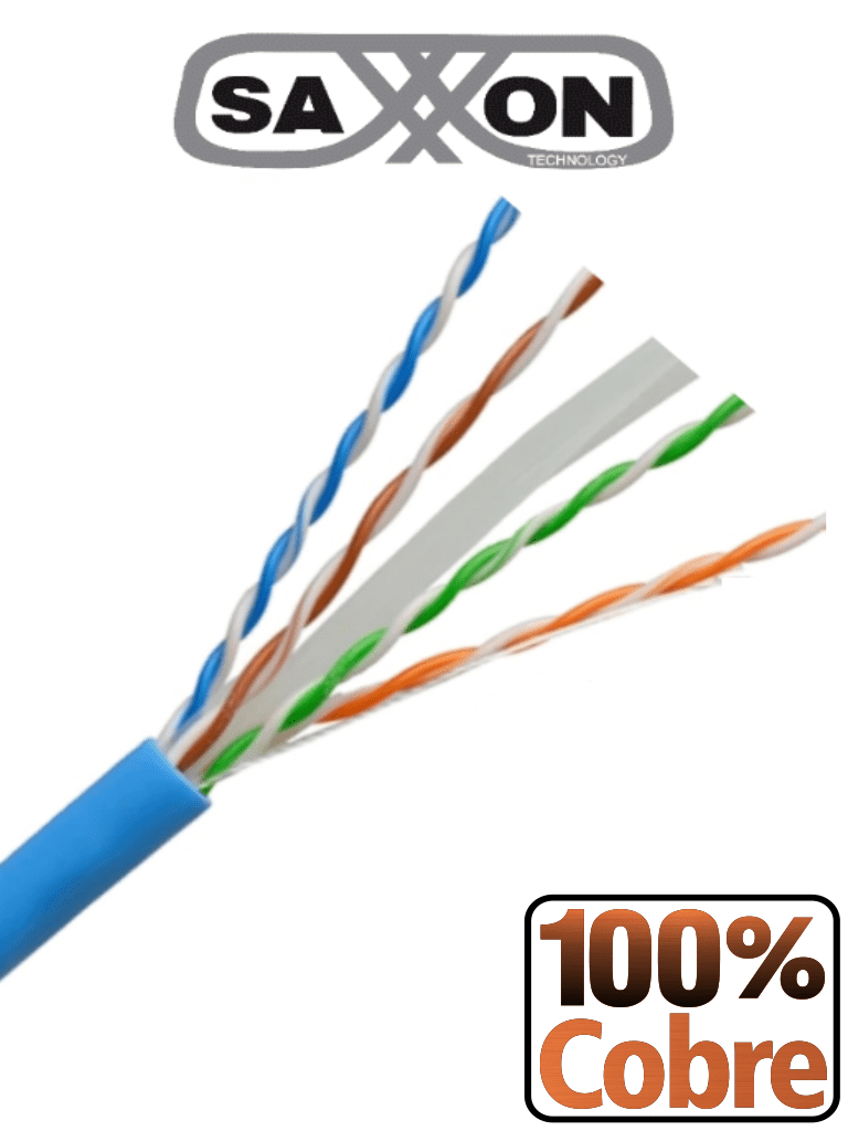 SAXXON OUTP6COP305B - Bobina de Cable UTP Cat6 100% Cobre/ 305 Metros/ Color Azul/ Uso Interior/ Soporta Pruebas de Rendimiento/ Cert ISO9001/ UL 444/ RoSH/ ANSI/ TIA/ EI/ Ideal para Cableado de Redes de Datos y Video/