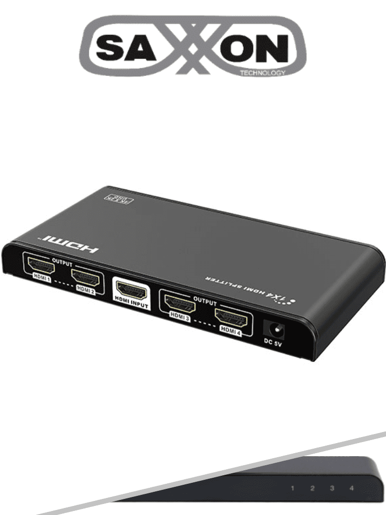 SAXXON LKV314PRO - Divisor de Video HDMI/ 1 Entrada y 4 Salidas/ Soporta Resolución Ultra HD, 4K & 2K @ 30Hz/ Soporta 3D/ Distancia de conexión a 30 Metros en Entrada y 25 Metros en la Salida/ Audio de Alta Definición/ #BUENFIN