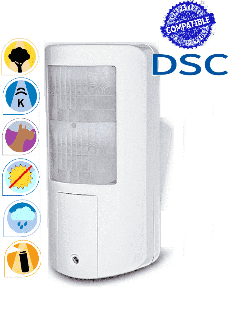 RISCO RK350DT - BEYOND Sensor De Movimiento Exterior Cableado Convencional Y Por BUS / Compatible con las Marcas DSC Y BOSCH / Ideal Para Ambientes Con Temperaturas Altas Inmunidad Luz Directa, Polvo y Lluvia