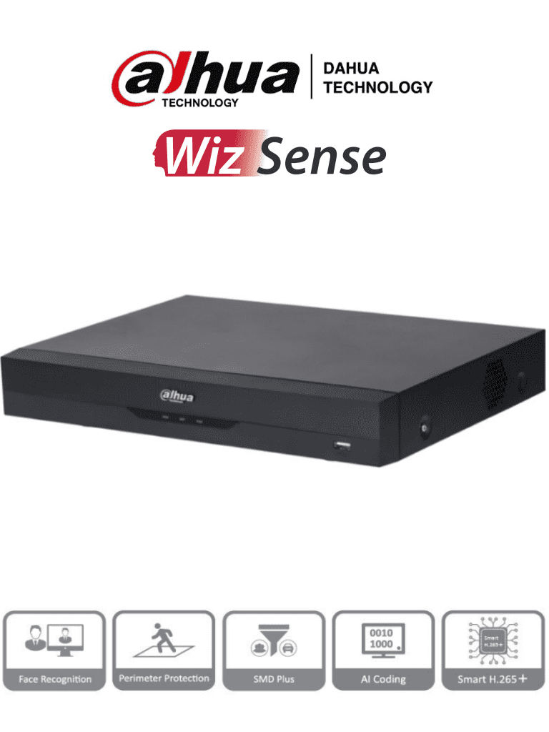 DAHUA XVR5116HE-I3 -DVR de 16 Canales 5 Megapixeles Lite/ WizSense/ IA/ H.265+/ 16 Canales HDCVI + 8 Canales IP/ Hasta 24 Canales IP/ 2 Ch de Recnocimiento Facial/ 16&3 E&S de Alarma/ 16 Entradas de Audio/ SMD Plus/ Funciones IoT&POS/ #LoNuevo