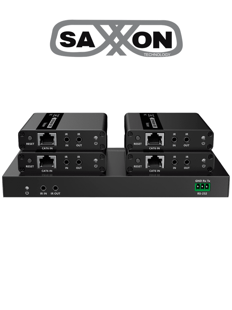SAXXON LKV724P- Kit Extensor HDMI de 4 Puertos/ Resolucion 4K@30Hz/ Hasta 40 metros con resolución 4K y 70m a 1080P/ Cat 6/ 6A/ 7/ Loop HDMI/ Transmisor IR/ Plug and play
