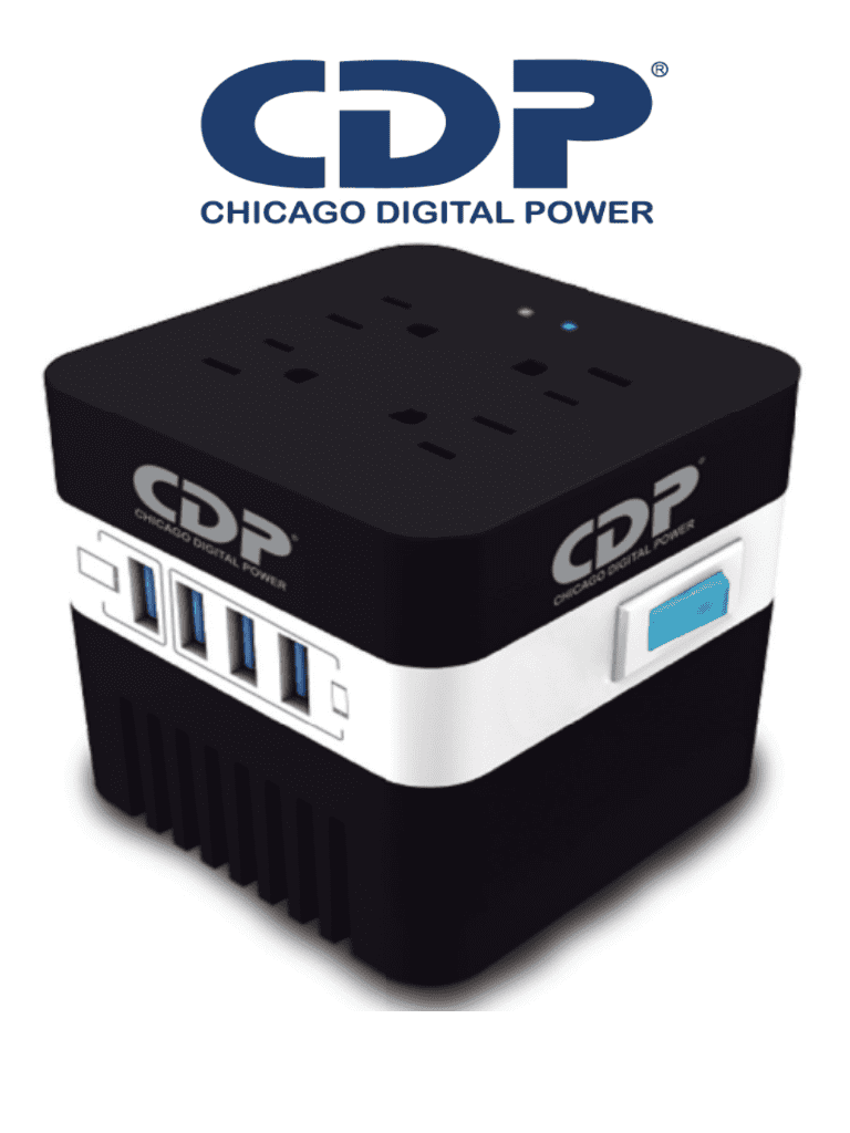 CDP RU-AVR 604- Regulador de Voltaje/ Supresión de Picos/ 600VA/300W/ 4 Puertos USB para Carga de 2.1A Max/ 4 Salidas Reguladas/ Indicadores Led/ Diseño Compacto/