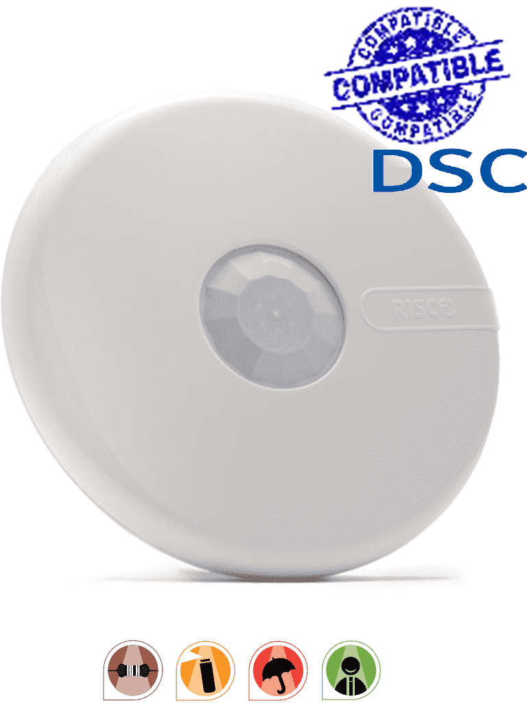 RISCO RK150DTG3 -LUNAR Sensor De Movimiento De Techo 360º Cableado Convencional Doble Tecnología Anti-Masking. Resistencia EOL integrada. Compatible con las Marcas DSC, BOSCH 