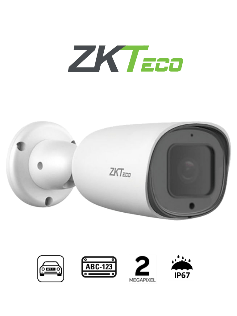 ZKTECO LPR BL852Q38ALP - Cámara IP Bullet para reconocimiento de placas / Resolución 2MP / Software LPR integrado / Lente Motorizado / Reconocimiento de placa de 80 países / POE / IP67 / Audio / Alarma / RS485 / Ranura para tarjeta SD