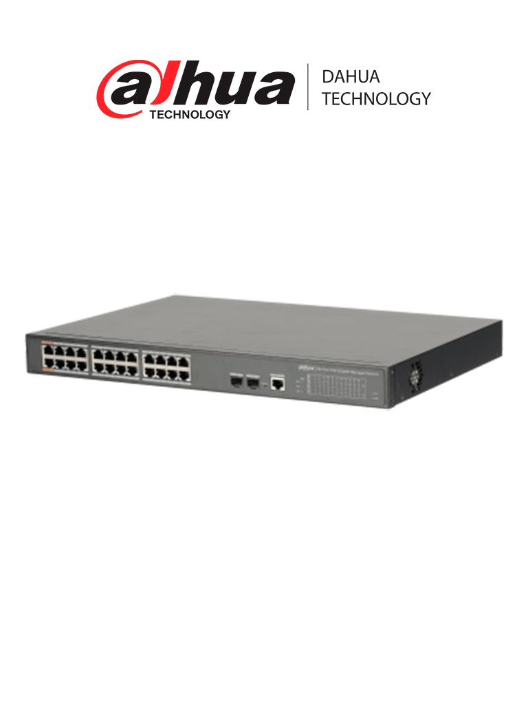 DAHUA DH-PFS4226-24GT-360 - Switch de 24 Puertos PoE Gigabit/ Administrable Capa 2/ 360W Totales/ PoE & Hi-PoE/ 2 Puertos SFP 100/1000 Base-X/ Capacidad de Switching 52 GB/s/