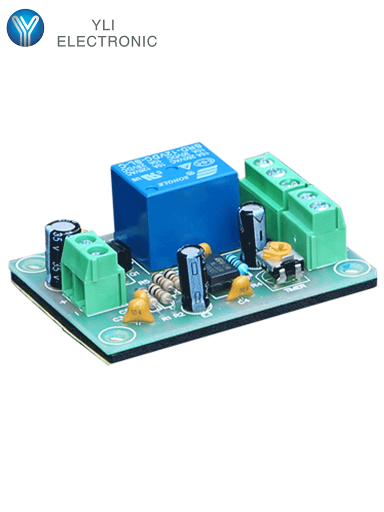 YLI PCB505 - Modulo de retardo de tiempo / Salidas  NC y no / Conexión de botón / Voltaje 12 VDC / Ajustable 1 a 30 segundos/