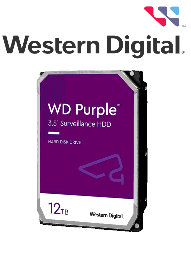 WESTERN DIGITAL WD121PURZ - Disco Duro 12 TB / Serie Purple  / 3.5 SATA3/ 6GB / S 256MB 24X7 / DVR Y NVR de 1-16 Bahias y  1-64 Cámaras/