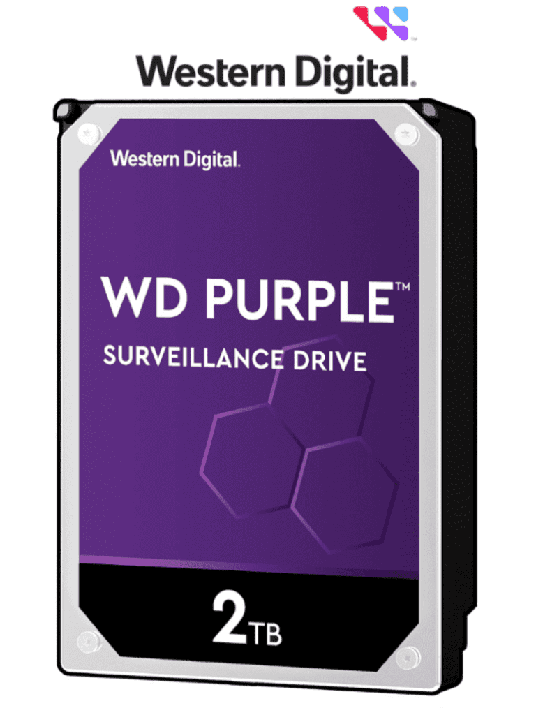 WESTERN WD20PURZ - Disco Duro de 2TB Purple/ Especial Para Videovigilancia/ Trabajo 24/7/ Interface: Sata 6 Gb/s/ Hasta 64 Cámaras/ Hasta 8 Bahías de Discos Duros/ 3 Años de Garantía/