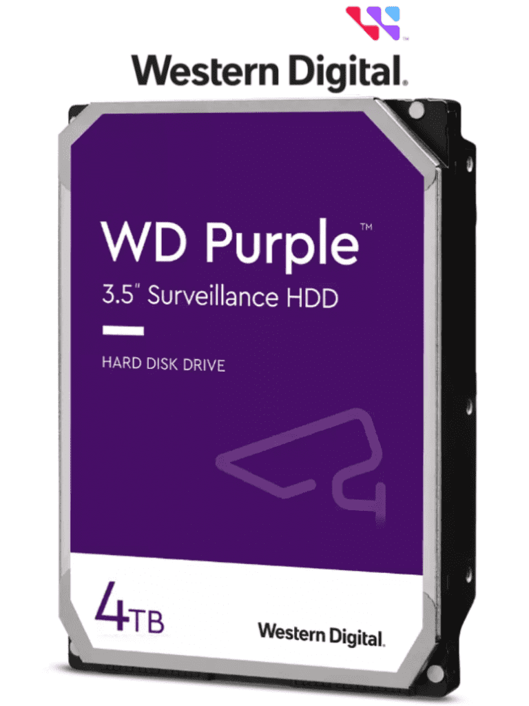 WESTERN WD42PURZ - Disco Duro de 4TB Purple/ Especial para Videovigilancia/ Trabajo 24/7/ Interface: Sata 6 Gb/s/ Hasta 64 Cámaras/ Hasta 16 Bahías de Discos Duros/ 3 Años de Garantía/