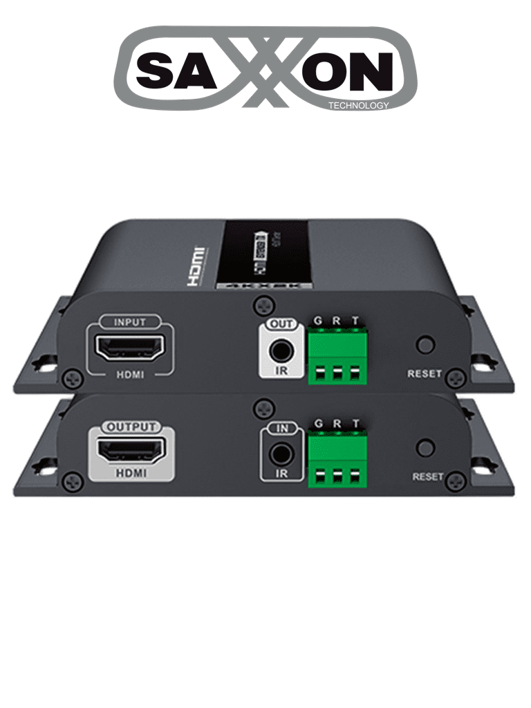 SAXXON LKV683S- Kit extensor HDMI con Resolucion 4K @ 30Hz/ Distancia de conexión Hasta 120 Metros/ Formato de conexión de Uno a Uno o Uno a Muchos/ Soporta hasta 253 Receptores/ Conexión con cable CAT 5E & 6/ Control RS232/ HdBIT/ Transmision de IR/ 