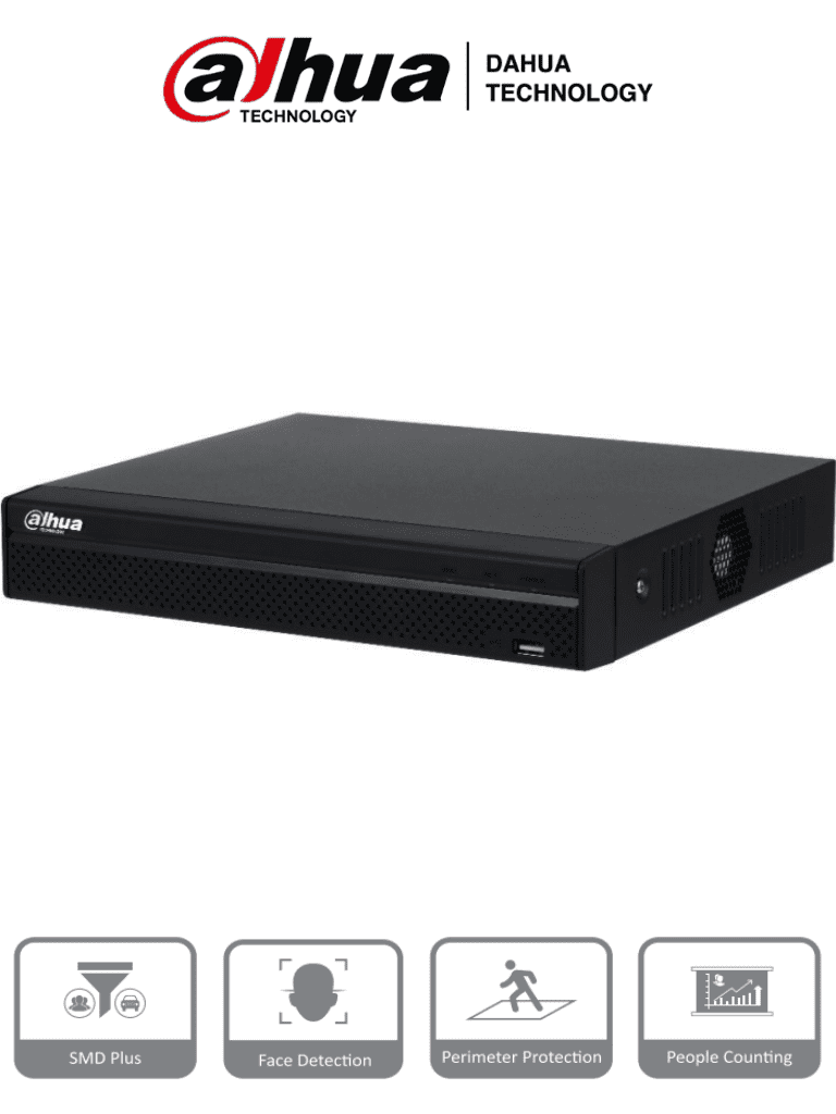 DAHUA NVR4108HS-8P-4KS2/L - NVR de 8 Megapixeles/ 4k/ 8 Canales IP/ 8 Puertos PoE/ Rendimiento de 160 Mbps/ H.265+/ 1 Bahía para Disco Duro/ Soporta Camaras WizSense/ HDMI 4K & VGA/