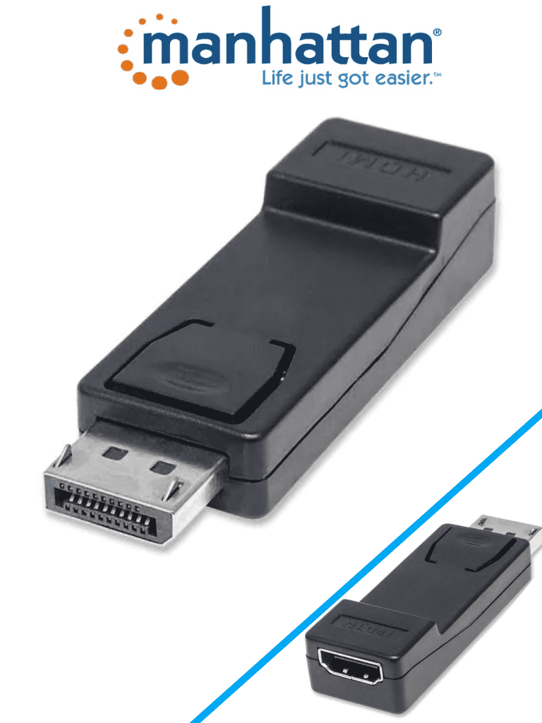 MANHATTAN 151993 - Adaptador DisplayPort a HDMI Pasivo/ Conectores DisplayPort Macho / HDMI Hembra/ Soporta Aplicaciones de Gran Ancho de Banda Hasta 10.8 Gbps/ Resoluciones de Hasta 1920x1200@60Hz/