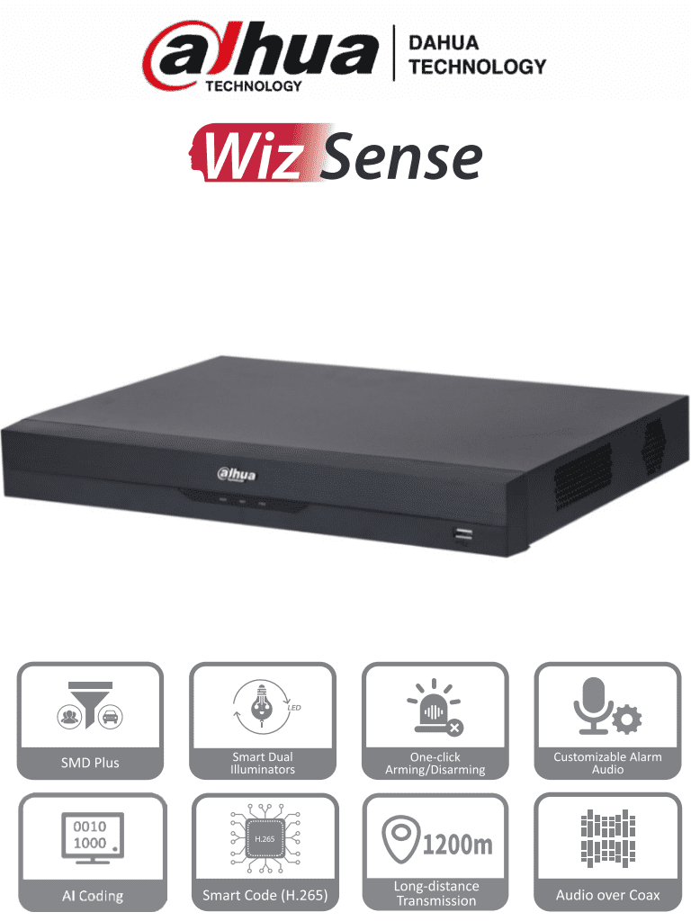 DAHUA XVR4232AN-I - DVR de 32 Canales de 1080p Lite/ WizSense/ H.265+/ Codificación IA/ 2 Bahías de Discos Duros/ 16 Canales con SMD Plus/ Busqueda Inteligente (Humanos y Vehiculos)/ Salidas de Video, HDMI & VGA  