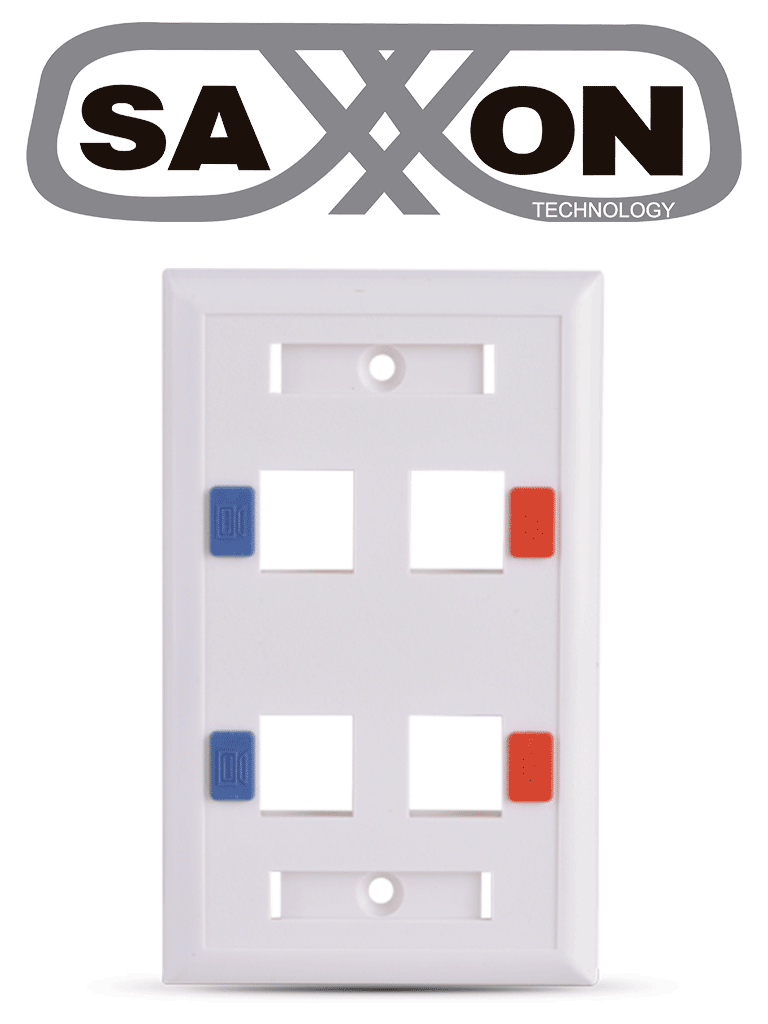 SAXXON A1754E - Placa de pared / Vertical / 4 Puertos tipo keystone / Color blanco / Con etiquetas