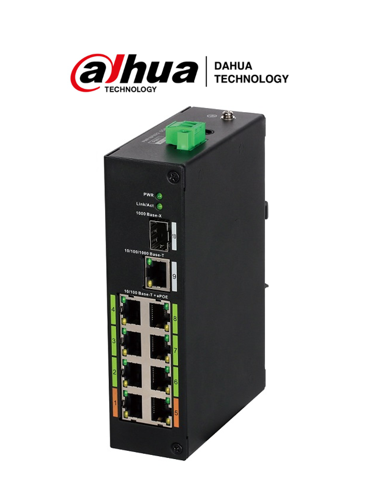 DAHUA LR2110-8ET-120 - Switch ePoE 8 Puertos/ Hasta 800 Mts con Cámaras ePoE/ 120 Watts/ Switching 8.8G/ IEEE802.3af/ IEEE802.3at/ Hi-PoE 