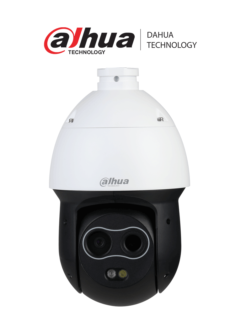 Dahua TPC-SD2241-T - Cámara domo Térmica/ 4 megapixeles/ Inteligencia Artificial/ Luz blanca/ Altavoz/ Led IR de 35m/ Amplio rango de monitoreo/ IP66 / Lente térmico de 7mm/ lente visible de 8mm