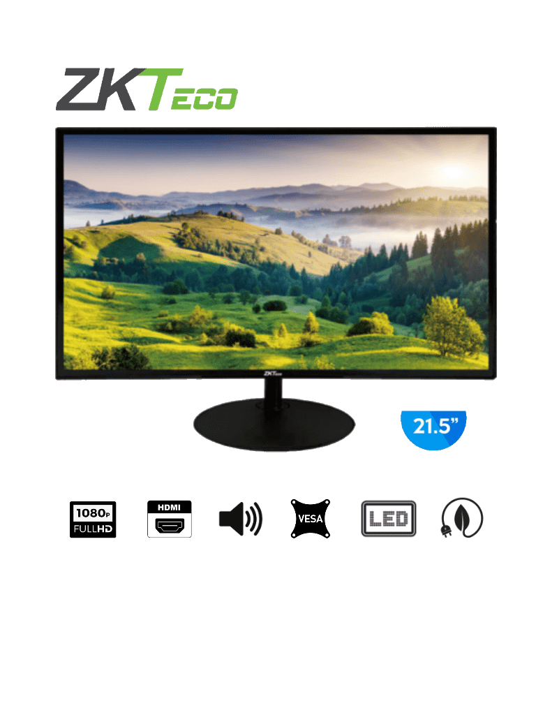 ZKTECO ZD222K - Monitor LED Full HD de 21.5 pulgadas / Resolución 1920 x 1080 / 1 Entrada de video HDMI y 1 VGA / Altavoces Incorporados / Ángulo de Visión Horizontal 170° /  Soporte VESA / Ahorro de Energía / 24/7 / Incluye Cable HDMI / #ultimashoras