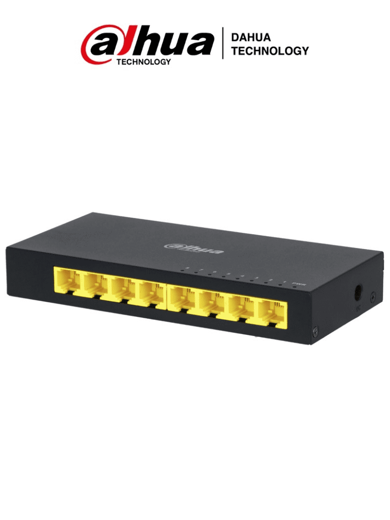 DAHUA PFS3008-8GT - Switch Gigabit de 8 Puertos No Administrable/ Capa 2/ 10/100/1000 Base-T/ Carcasa Metalica/ Switching 16G/ Tasa de Reenvio de Paquetes 11.9 Mbps/ Memoria Bufer de Paquetes 1.5Mb/ Con Proteccion de Descargas/
