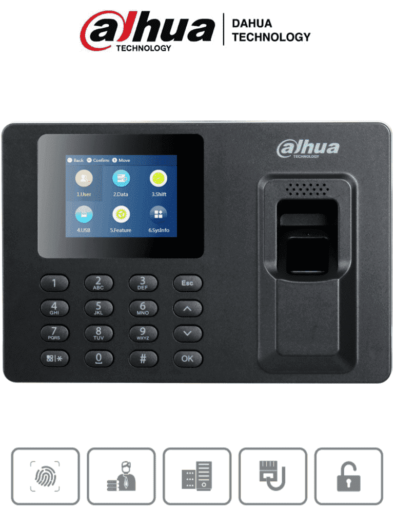 DAHUA ASA1222E-S - Control de Asistencia con Pantalla a Color de 2.4 Pulgadas/ 2,000 Huellas/ 1000 Usuarios y 100,000 Registros/ Comunicación TCP/IP/ Soporta Passwords/ Puerto USB para Actualización/ 1 Salida de Relevador para Timbre/ #LoNuevo