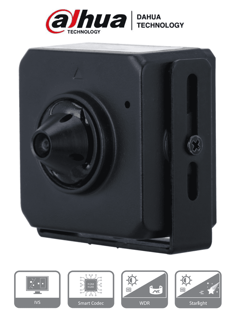 DAHUA IPC-HUM4231S-L4 - Camara IP Pinhole de 2 Megapixeles/ Lente de 2.8mm/ 96 Grados de Apertura/ Microfono Integrado/ H.265/ 1 E&S de Audio/ WDR Real de 120 dB/ Videoanaliticos con IVS/ #LoNuevo