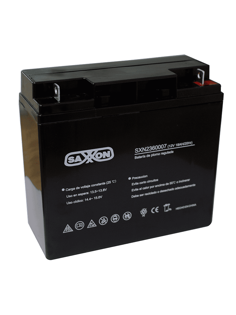 SAXXON CBAT18AH - Bateria de respaldo de 12 volts libre de mantenimiento y facil instalacion / 18 AH/ compatible con CCTV/ Acceso/ Bosch