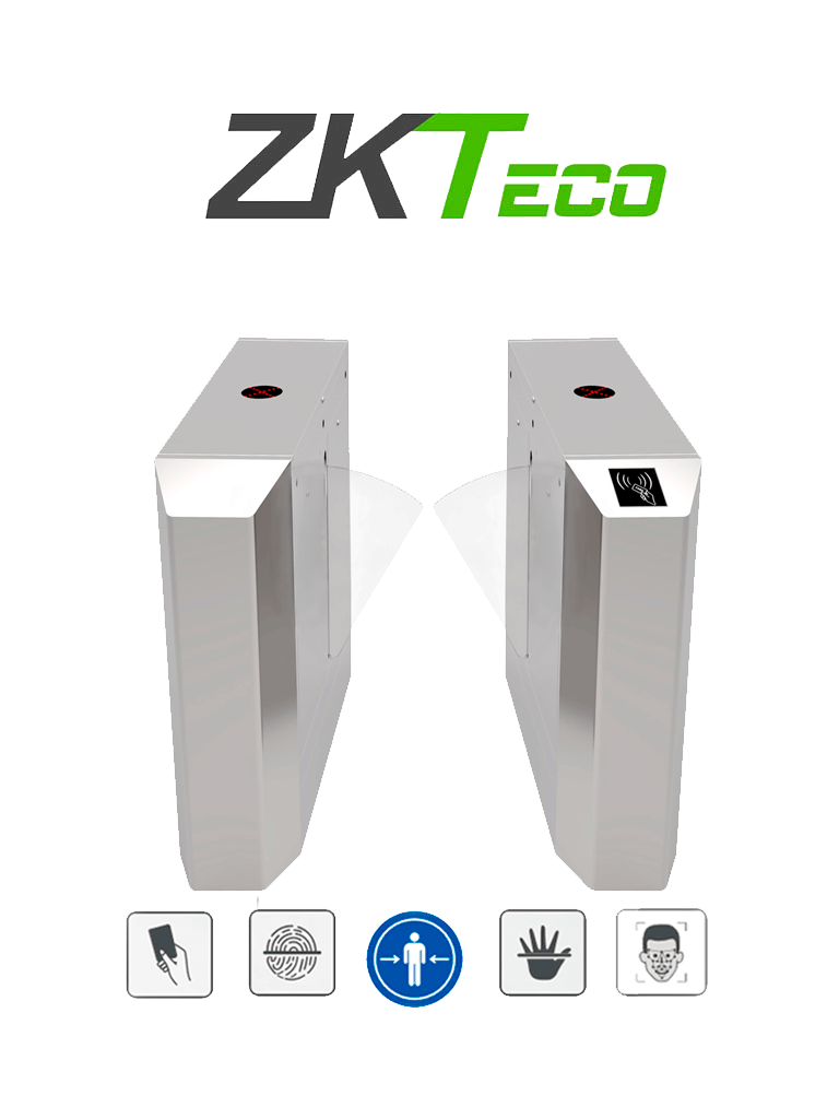 ZKTECO FBL200 - Barrera Peatonal Bidireccional / Acero SUS304 / Aleta de Acrílico Personalizable  / 110V / Infrarrojos / 5 millones de Ciclos / 30 Personas x Min. / Carril 58 cm / No cuenta con Lectores y Panel