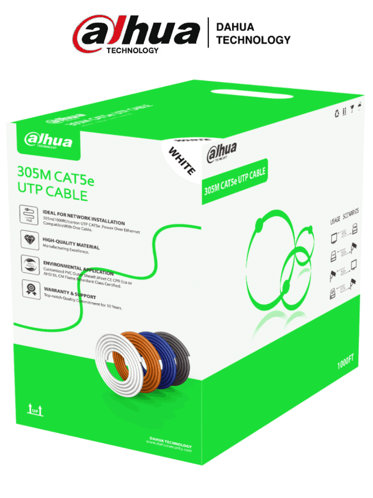 DAHUA PFM922I-5EUN-C - Bobina de Cable UTP Cat5e/ CCA/ 305 Metros/Color Blanco/ Uso Interior/ Cubierta de FR-PVC (ROHS compliant)/