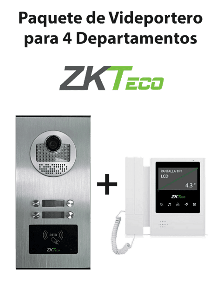 ZKTeco VE04A01PAQ4P - Paquete de Videoportero para 4 Departamentos VE04A01 con Monitor VDPIB4 de 4.3 pulgadas