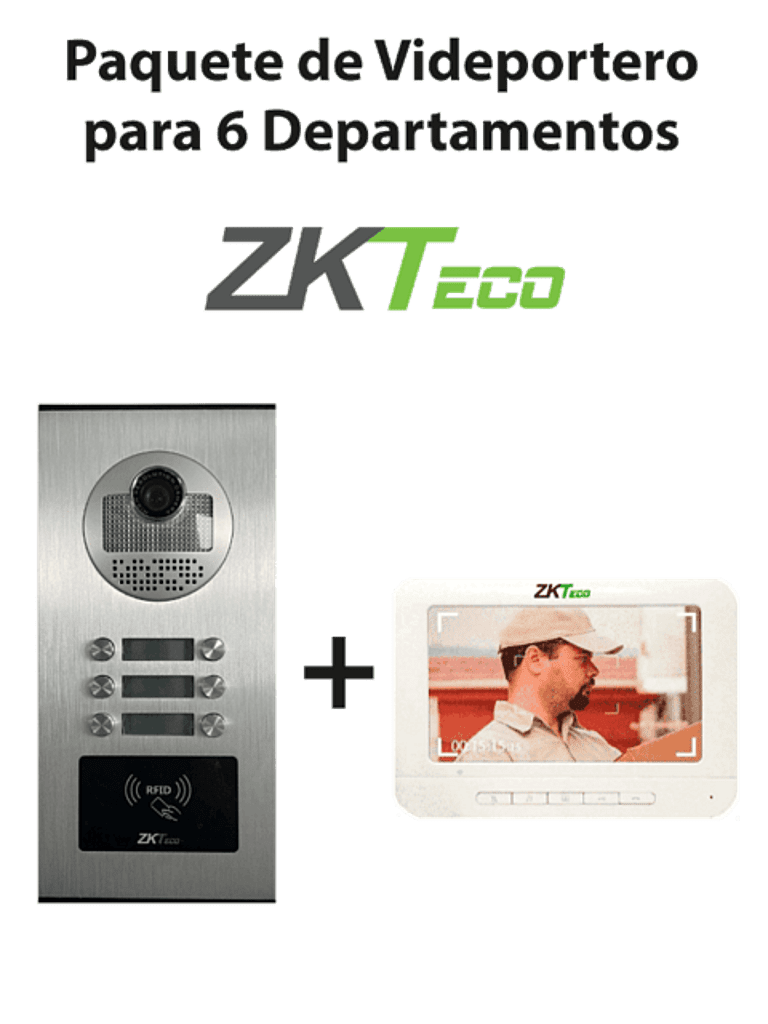 ZKTeco VE06A01PAQ7P- Paquete de Videportero para 6 Departamentos VE06A01 con Monitor VDPIB3 de 7 pulgadas