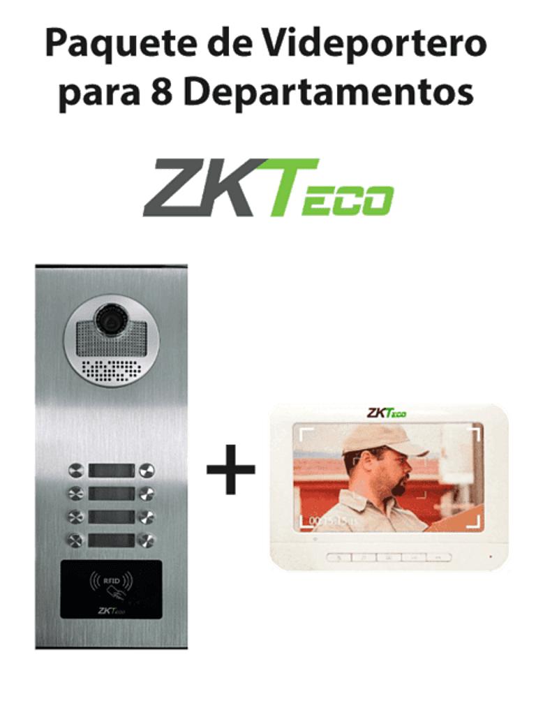 ZKTeco VE08A01PAQ7P - Paquete de Videoportero para 8 Departamentos VE08A01 con 1 Monitor VDPIB3 de 7 pulgadas