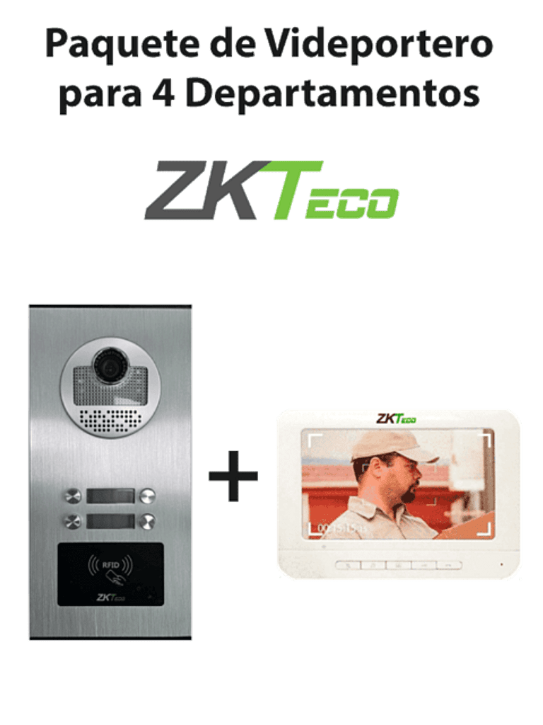 ZKTeco VE04A01PAQ7P - Paquete de Videportero para 4 Departamentos VE04A01 con Monitor VDPIB3 de 7 pulgadas