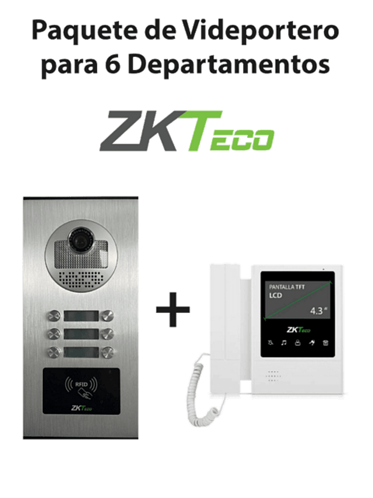 ZKTeco VE06A01PAQ4P - Paquete de Videoportero para 6 Departamentos VE06A01 con Monitor VDPIB4 de 4.3 pulgadas