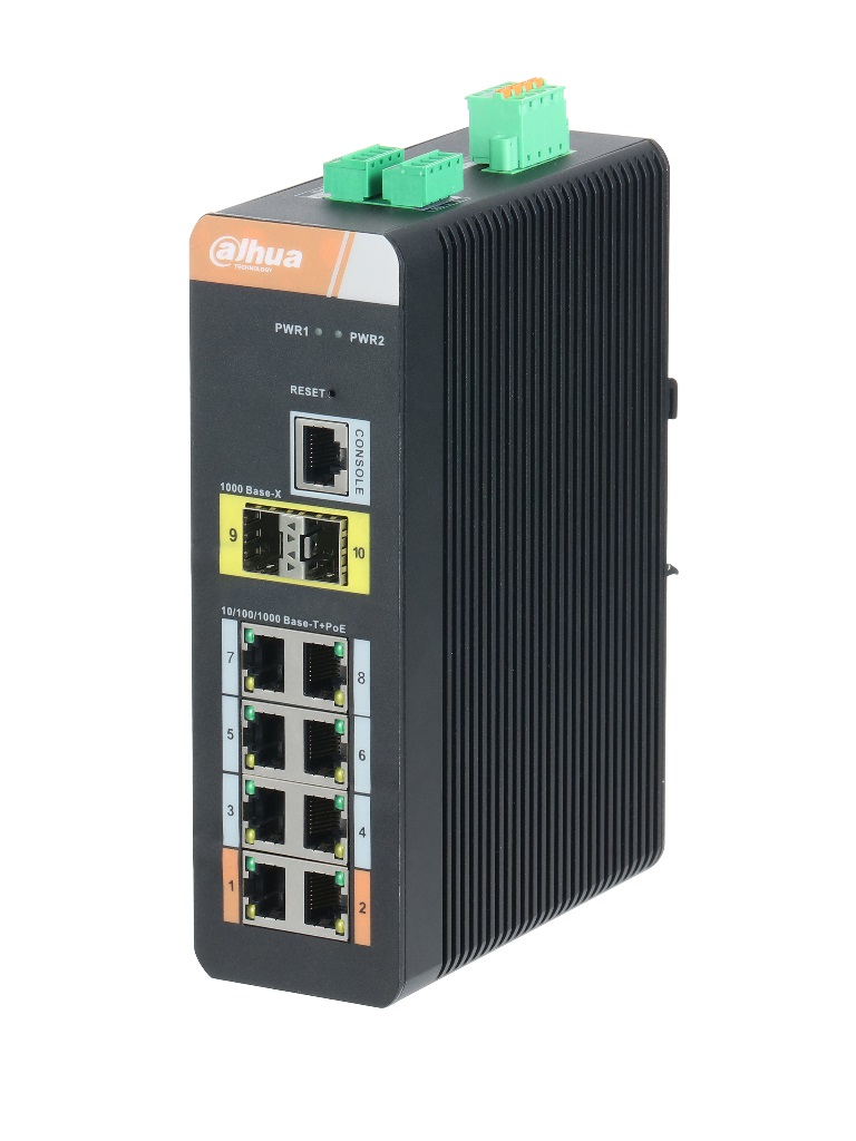 DAHUA PFS42108GTDP - Switch  PoE  Gigabit Grado industrial/ Administrable Capa 2/ 8 Puertos PoE Gigabit/ 2 Puertos GE/ 802.3AF&AT/ 120W Totales/ SWITCHING 28 GBPS (Requiere Fuente DRL-48V120W1AAD (DAC1710002))