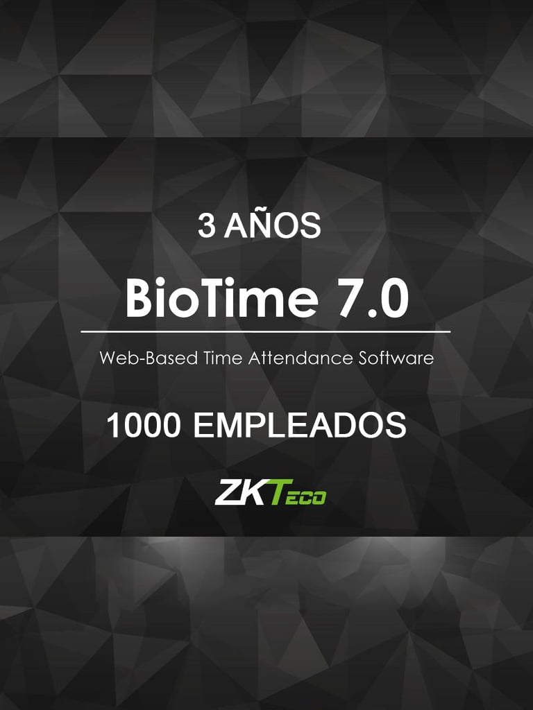 ZK BIOTIME7L3Y - Licencia de asistencia / 3 A��os / Version WEB / Para 10 terminales centralizadas / 1000 Empleados