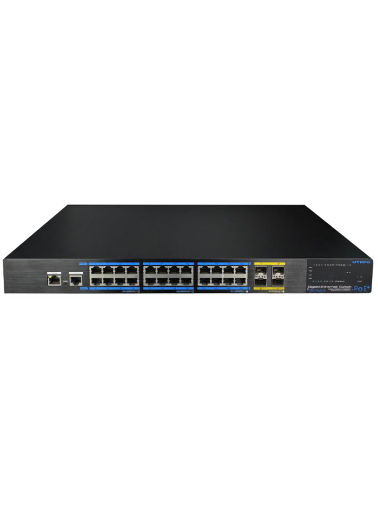 UTEPO UTP7624GEPOEL3 - Switch  PoE  Gigabit 24 puertos GE / 4 SFP+ UPLINK / Capa 3 / Fast RING / MAX 30W Por puerto / 390W Totales / Estandar  802.3af / AT