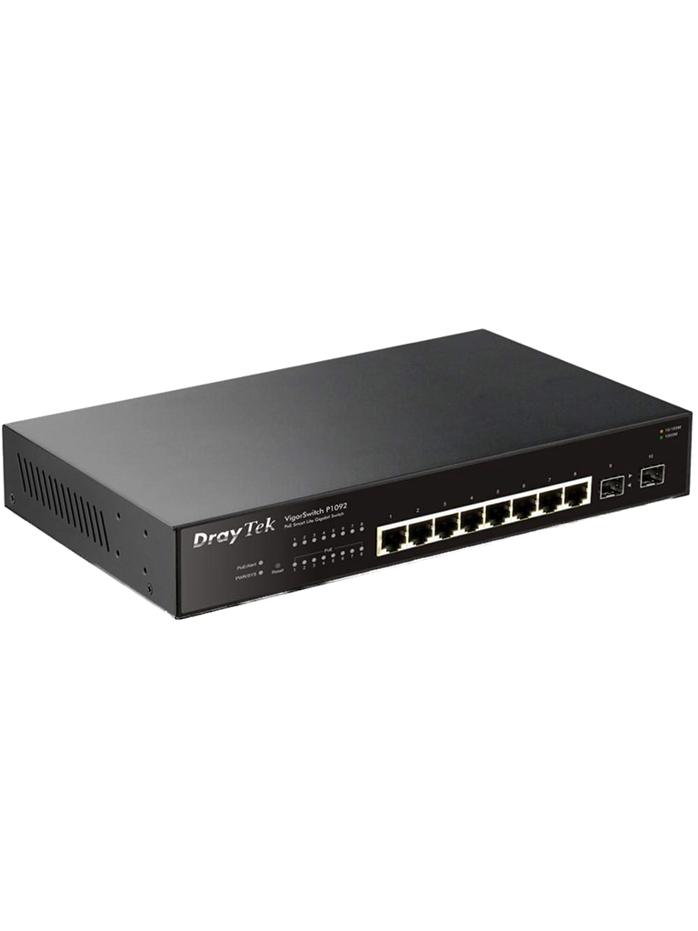 DRAYTEK VIGORSWITCHP1092- Switch  Gigabit Smart PoE/ Smart WEB/ 8 Puertos PoE Gigabit RJ45/ 2 Puertos SFP Gigabit/  802.3af&at/ PoE 110 Watts