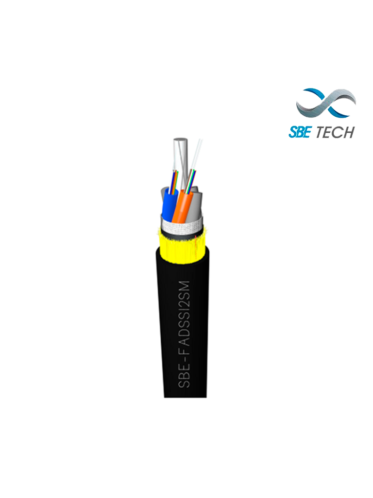 SBE TECH SBE-FOADSS12SM- Cable de Fibra Óptica ADSS Monomodo 9/125/ Tipo G652D/ 12 Hilos/ OS2/ Precio por Metro / Múltiplo de venta de 100 mts