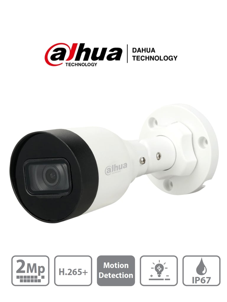 DAHUA IPC-HFW1230S1-S4 - Camara IP Bullet 2 MP/ H.265+/ 20 Fps/ Lente de 2.8mm/ Angulo de 104/ IR DE 30 Mts/ IP67/ PoE/  DWDR/ HLC/