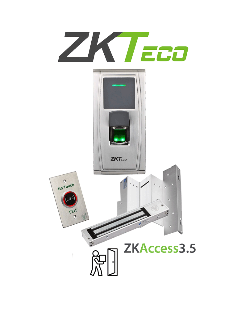 ZKTECO MA300LM1805PAK - Paquete de control de acceso con validación por huella y Tarjetas ID de 125 Khz incluye cerradura magnética de 200 Kg y soporte en ZL para su instalación en puertas de madera o metal/ #TodoIncluido
