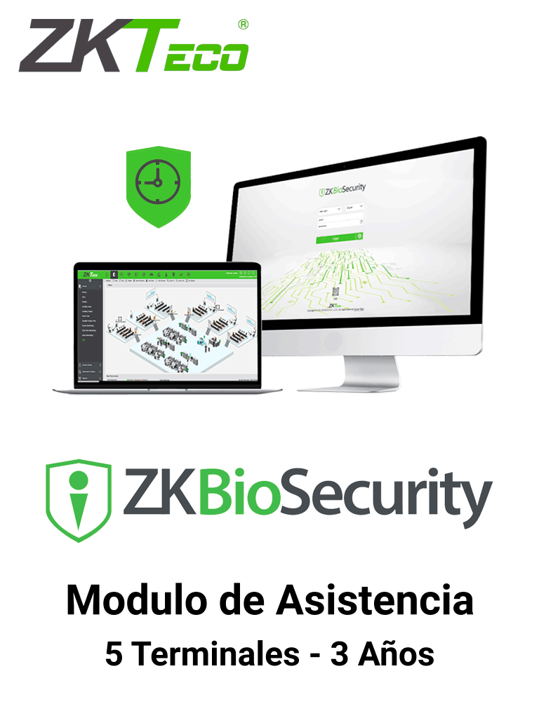 ZKTECO ZKBSTA53Y - Modulo de Asistencia para Biosecurity / Hasta 30 000 Usuarios / 5 Terminales / Vigencia 3 Años