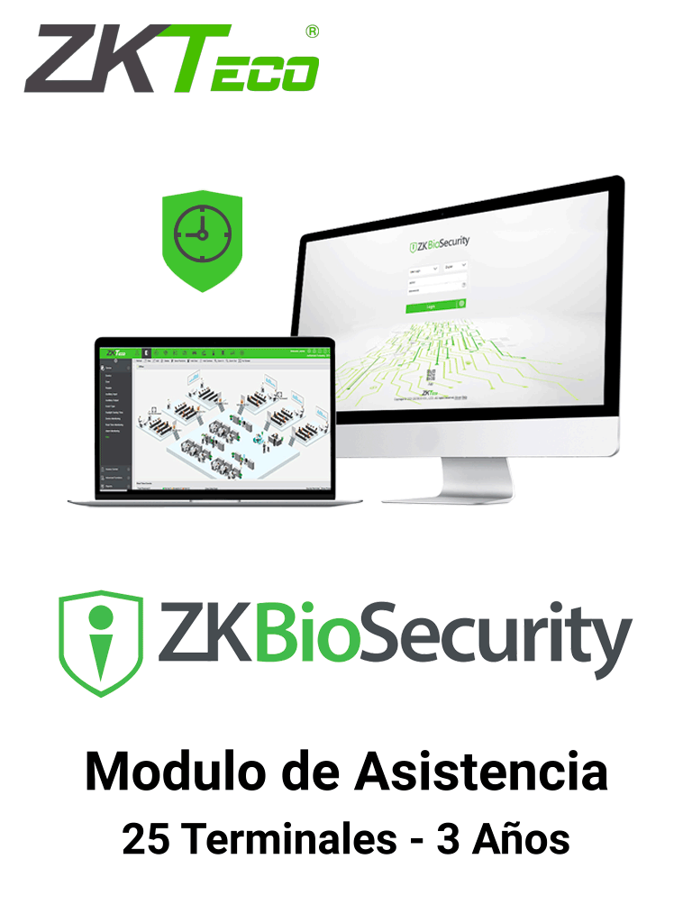 ZKTECO  ZKBSTA253Y - Modulo de Asistencia para Biosecurity / Hasta 30 000 Usuarios / 25 Terminales / Vigencia 3 años