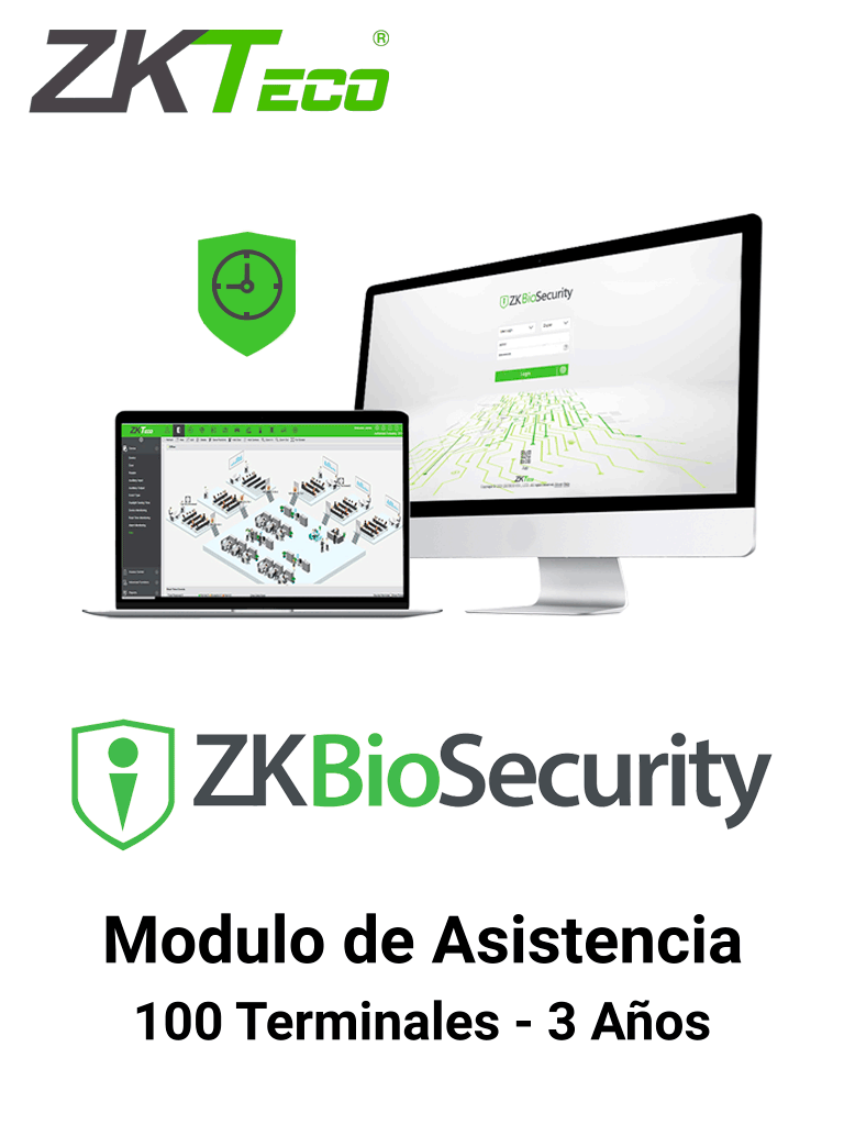 ZKTECO ZKBSTA1003Y - Modulo de Asistencia para Biosecurity / Hasta 30 000 Usuarios / 100 Terminales / Vigencia 3 Años