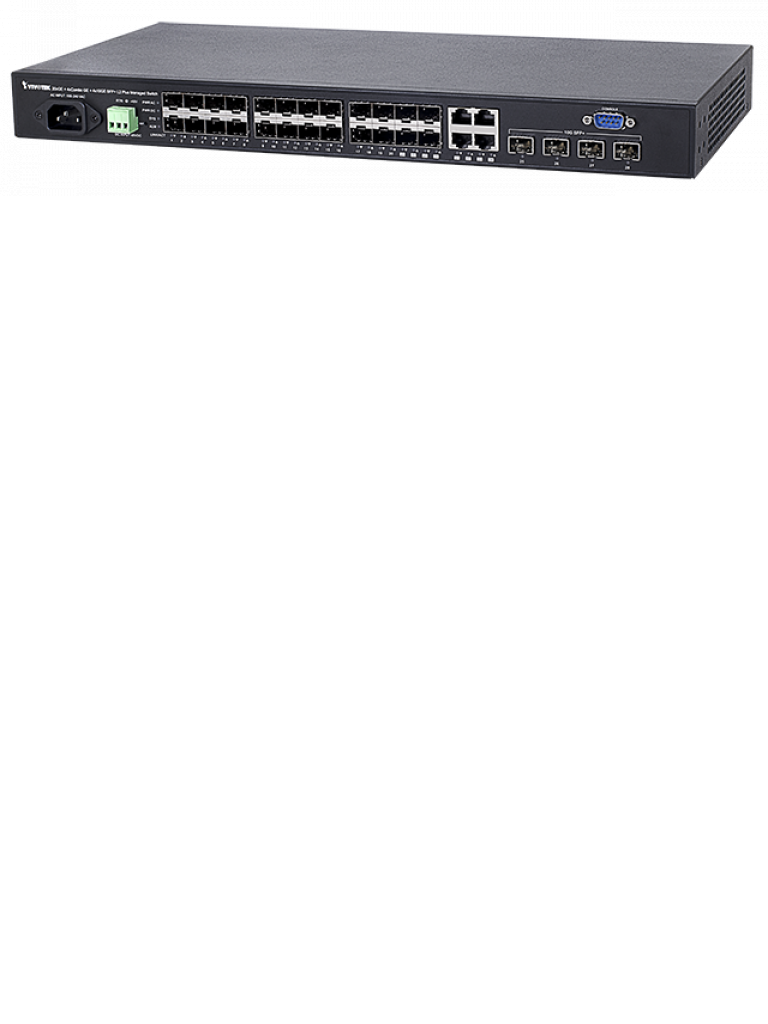 VIVOTEK AWGTS287A - Switch  Gigabit administrable de fibra / Capa 2 / 20 Puertos SFP GE / 4 Combo SFP / GE / 4 10G SFP / DHCP SERVER / Voltaje dual AC / DC