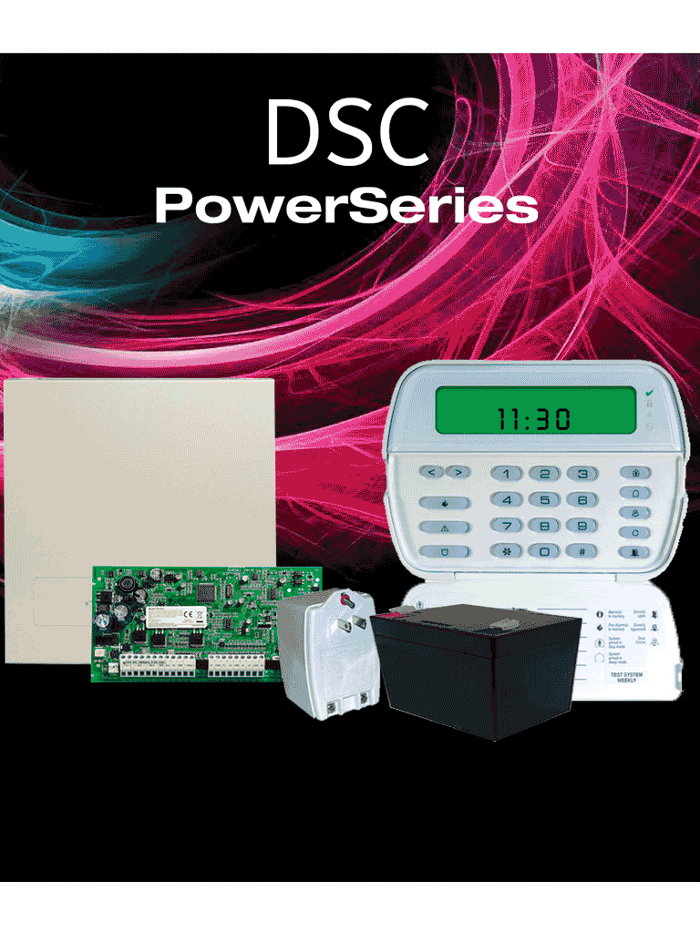 DSC POWER-ICON- Paquete Power con panel PC1832PCBSPA 8 Zonas cableadas expandible a 32/ Teclado ICON PK5501 /Gabinete Metálico GTVCMX003/ Fuente de Poder PTC1640U/ Batería 12V 4.5AH /