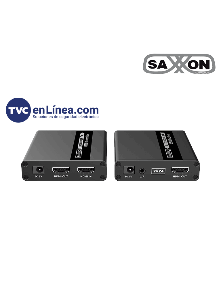 SAXXON LKV223 - Kit extensor de video HDMI/ Resolucion 1080P/ 60 Hz/ Hasta 70 metros con Cat6/ 6A/ 7  Cero latencia/ Loop HDMI/ Soporta HDR/ Infra rojo de 2 vías/ Salida de audio/